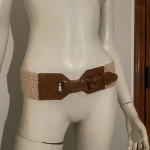 Source Unknown Cream and Brown Woven Belt